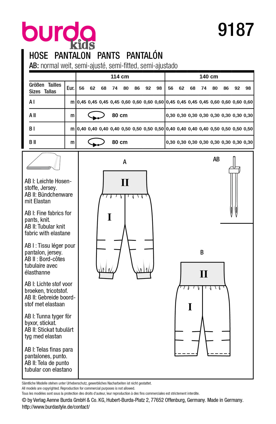 Burda Schnittmuster 9187 – Baby Hosen mit bequemen Bündchen