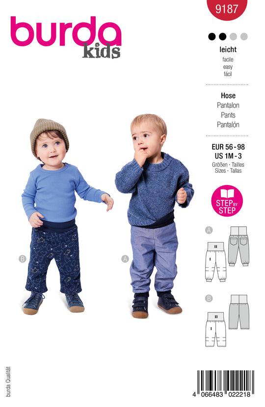Burda Schnittmuster 9187 – Baby Hosen mit bequemen Bündchen
