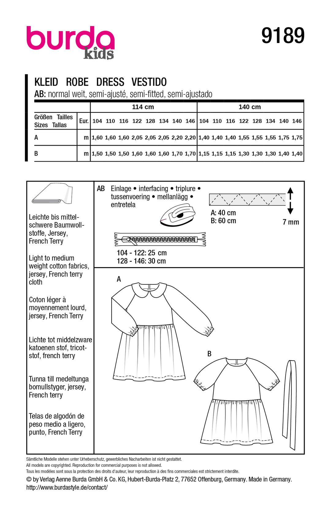 Burda Schnittmuster 9189 – Mädchen Flanellkleid & Sweatkleid