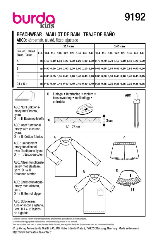 Burda Schnittmuster 9192 – Jungen Beachwear Set
