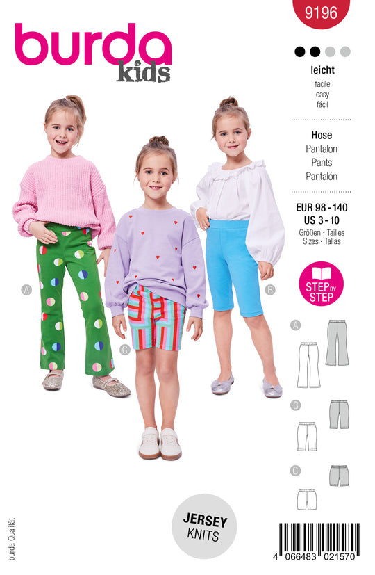 Burda Schnittmuster 9196 – Mädchen Jersey-Leggings & Hosen