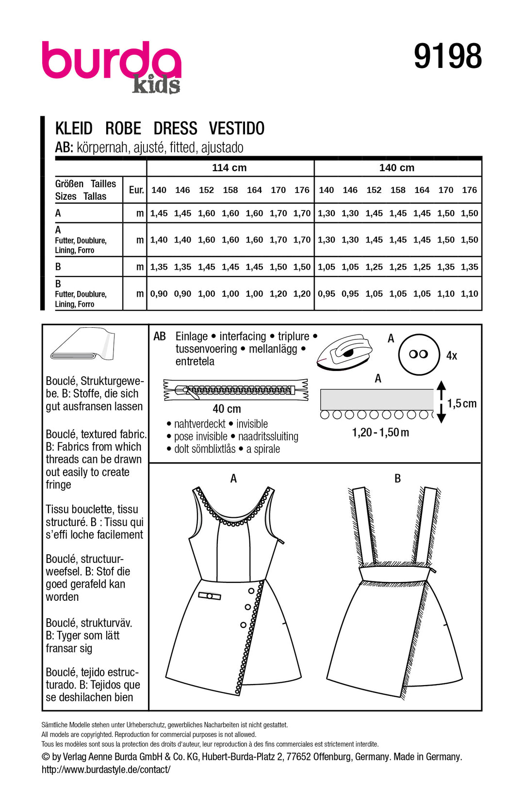 Burda Schnittmuster 9198 – Mädchen kurze Kleider & Rock