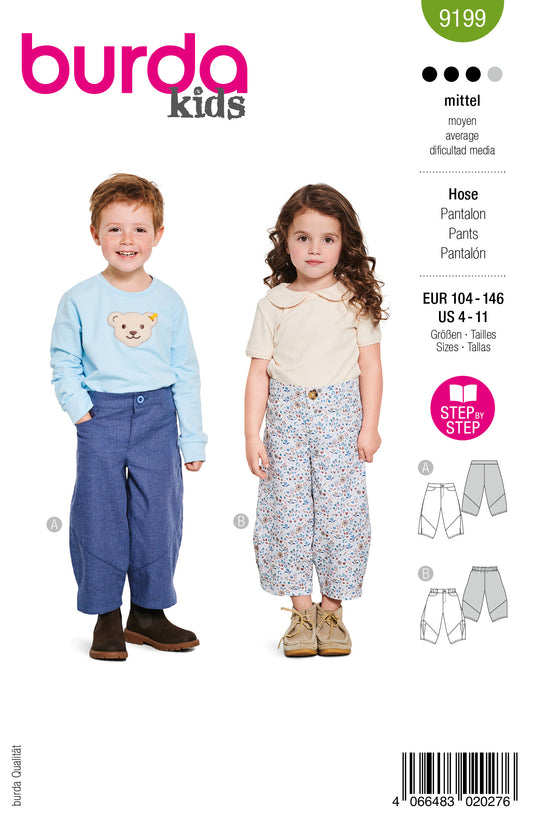 Burda Schnittmuster 9199 – Kinder Pumphosen in zwei Varianten