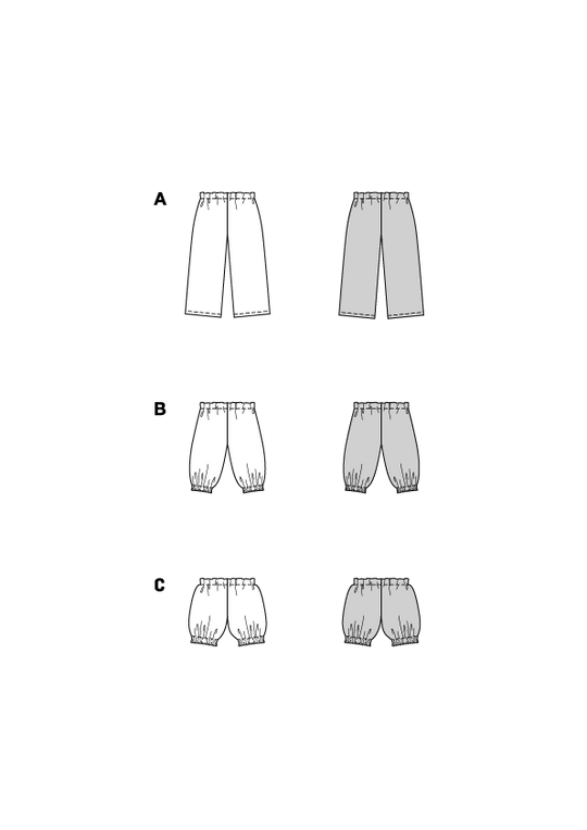 Burda Schnittmuster 9202 Kinder Baumwollhose und Shorts mit Gummibund