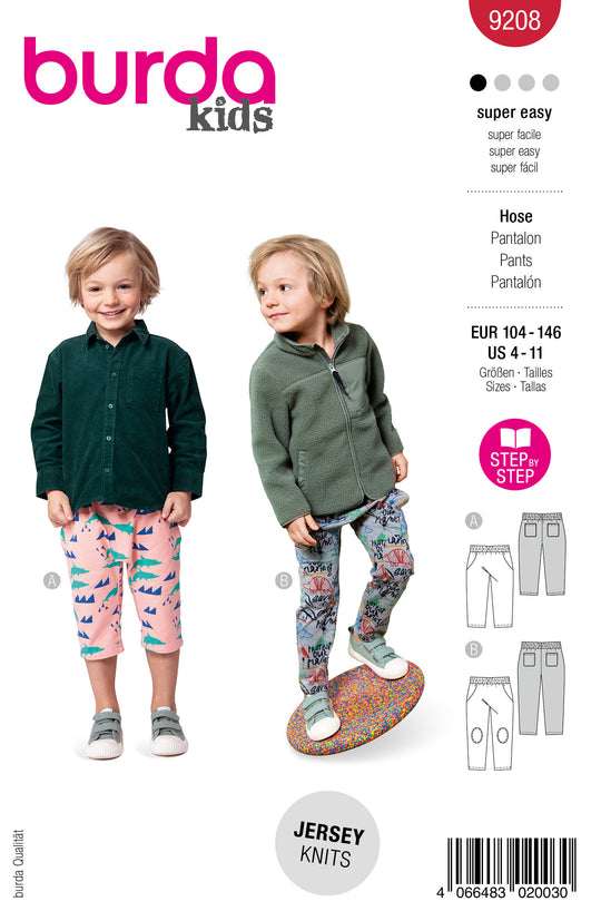 Burda Schnittmuster 9208 – Kinder Jogginghosen mit Gummibund