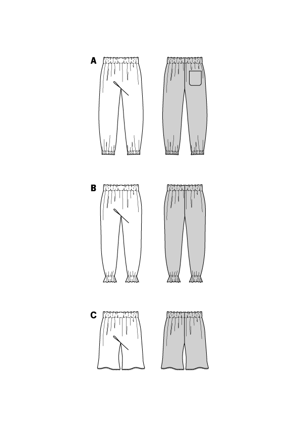 Burda Schnittmuster 9211 Kinder Jogginghose mit Gummibund, Shorts mit Borte