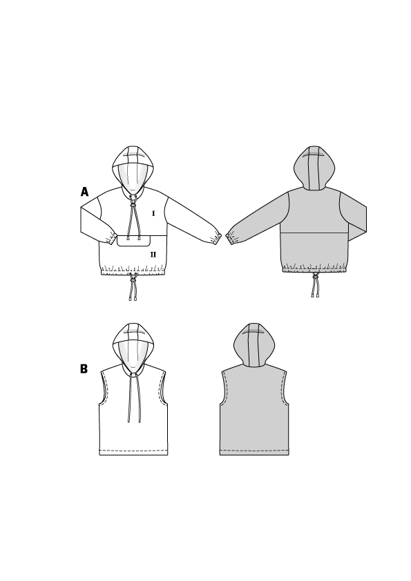 Burda Schnittmuster 9213 Kinder Hoodie mit Color-Blocking und Taschenklappen & Kapuze