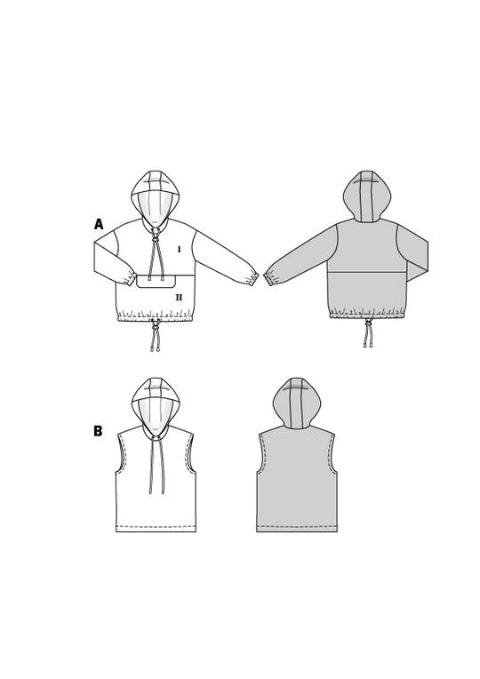 Burda Schnittmuster 9213 Kinder Hoodie mit Color-Blocking und Taschenklappen & Kapuze