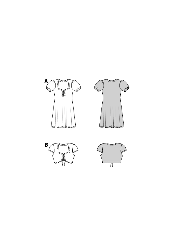 Burda Schnittmuster 9214 Mädchen Kleid mit Herzausschnitt und voluminösen Puffärmeln & Top mit Tunnelzug und Kordel