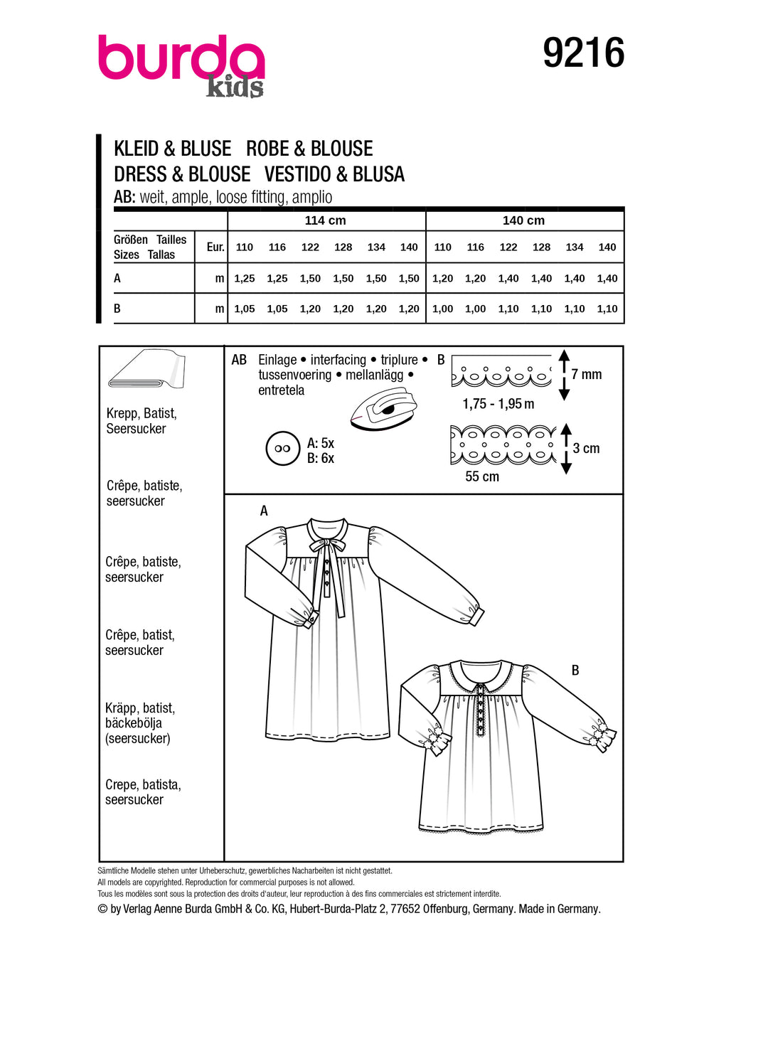 Burda Schnittmuster 9216 Kleid & Bluse
