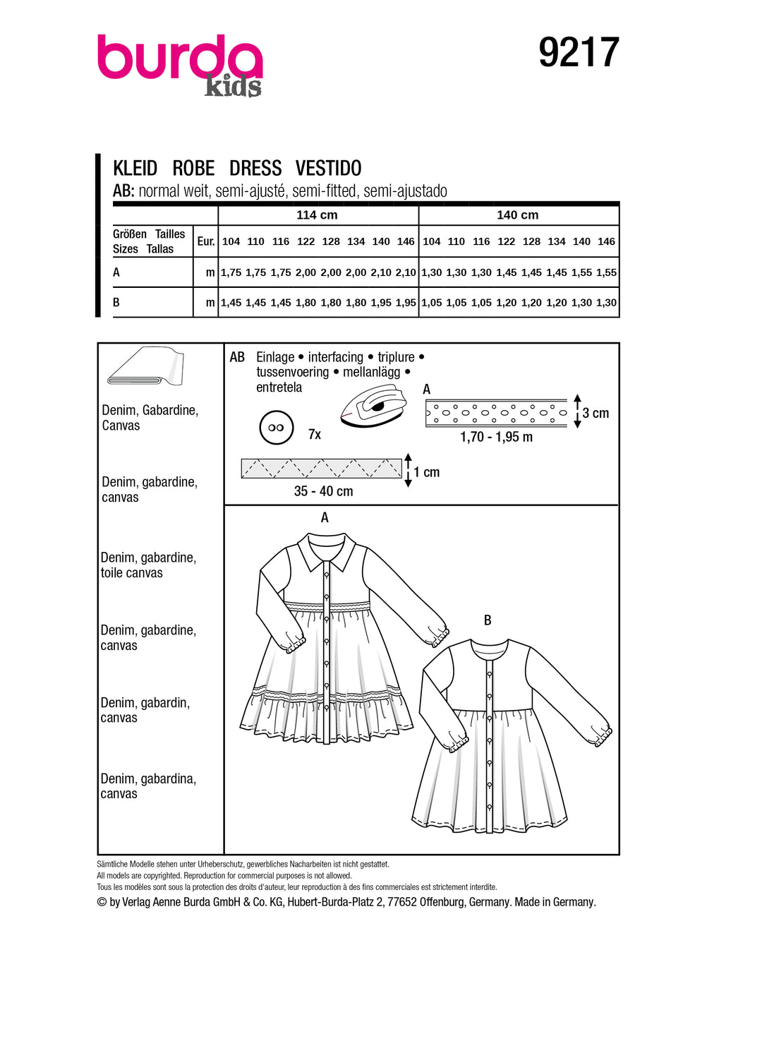 Burda Schnittmuster 9217 Kleid