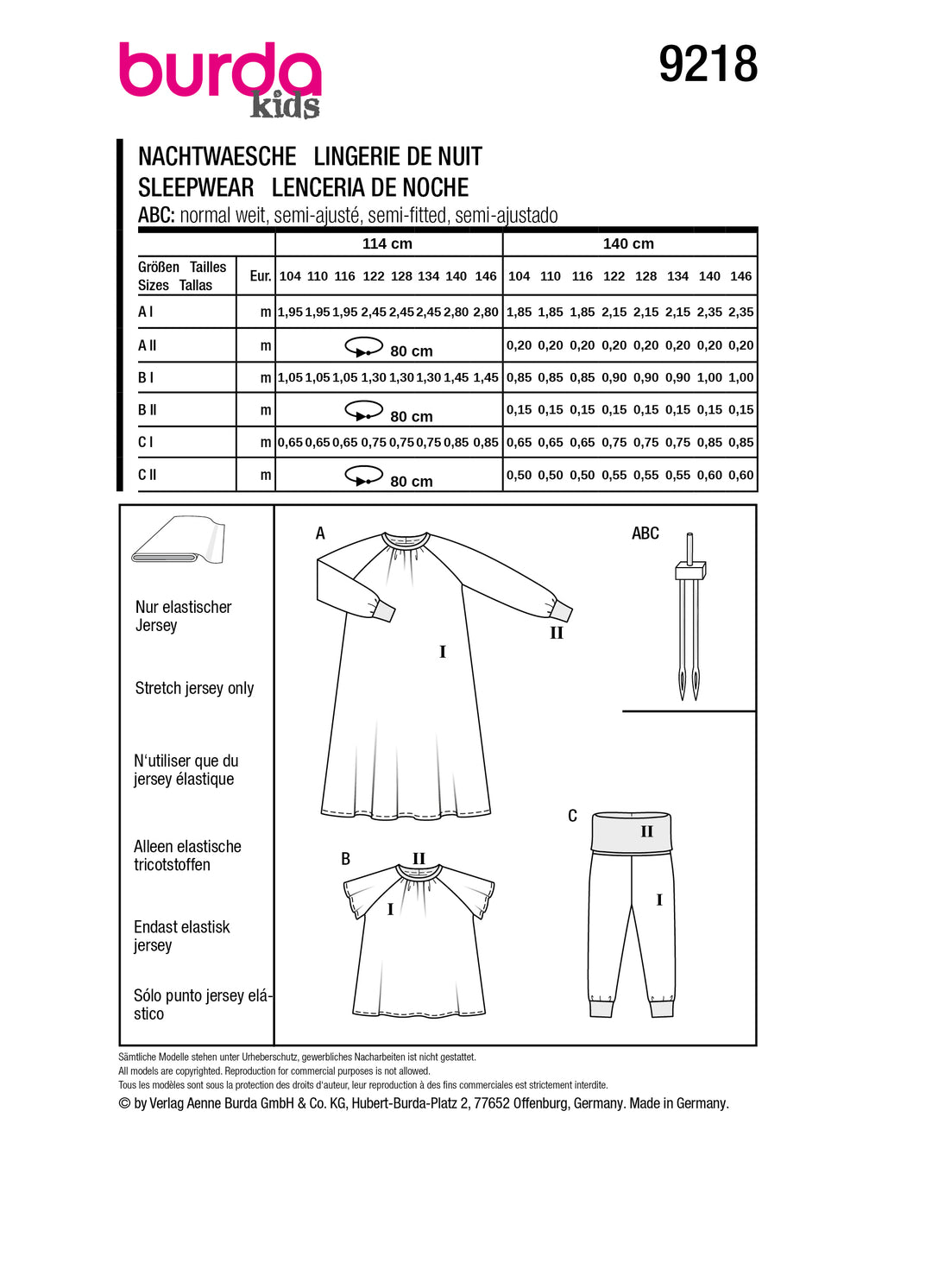 Burda Schnittmuster 9218 Nachtwäsche
