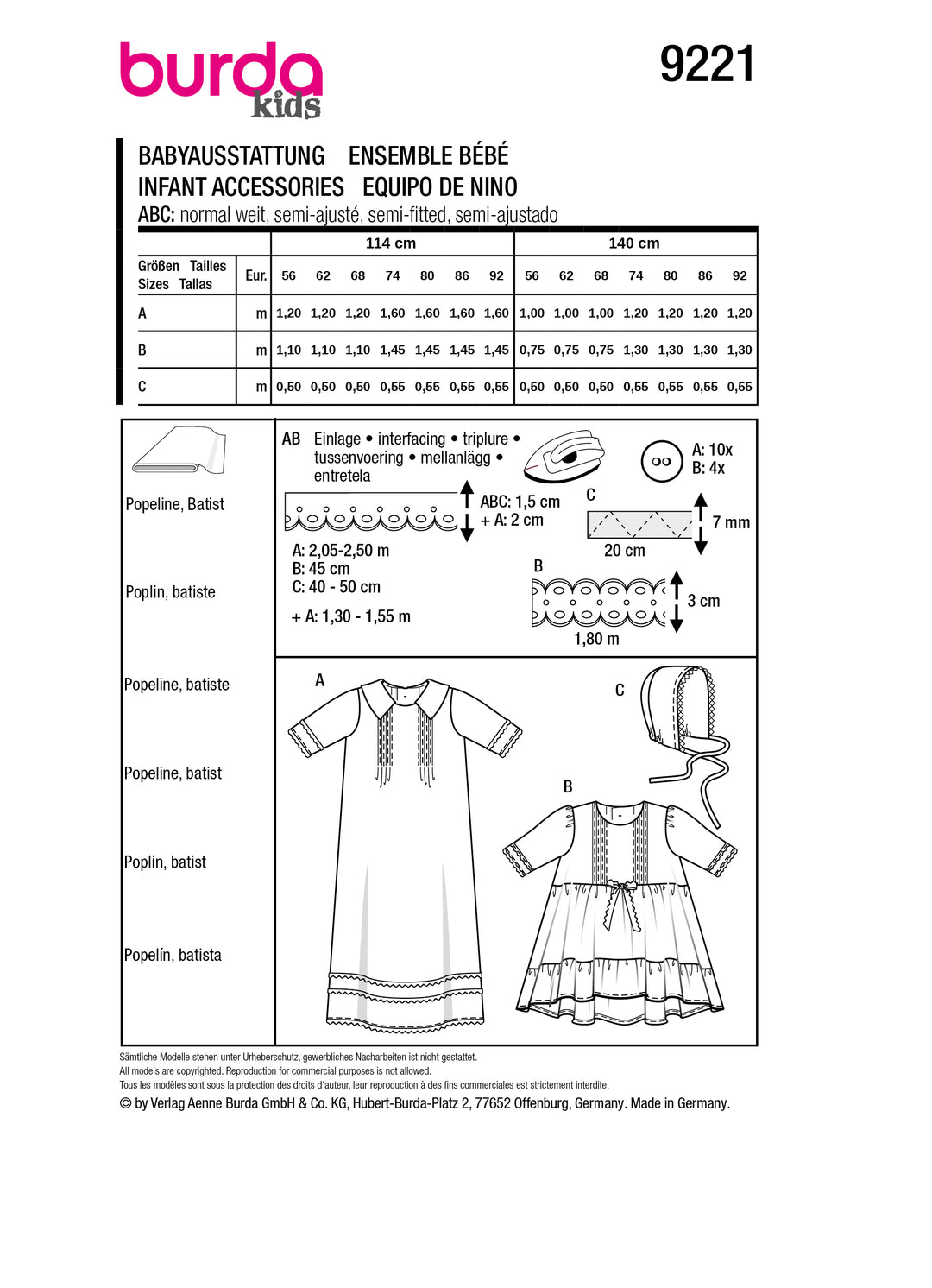 Burda Schnittmuster 9221 Babyausstattung