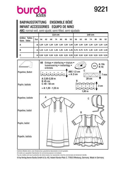 Burda Schnittmuster 9221 Babyausstattung