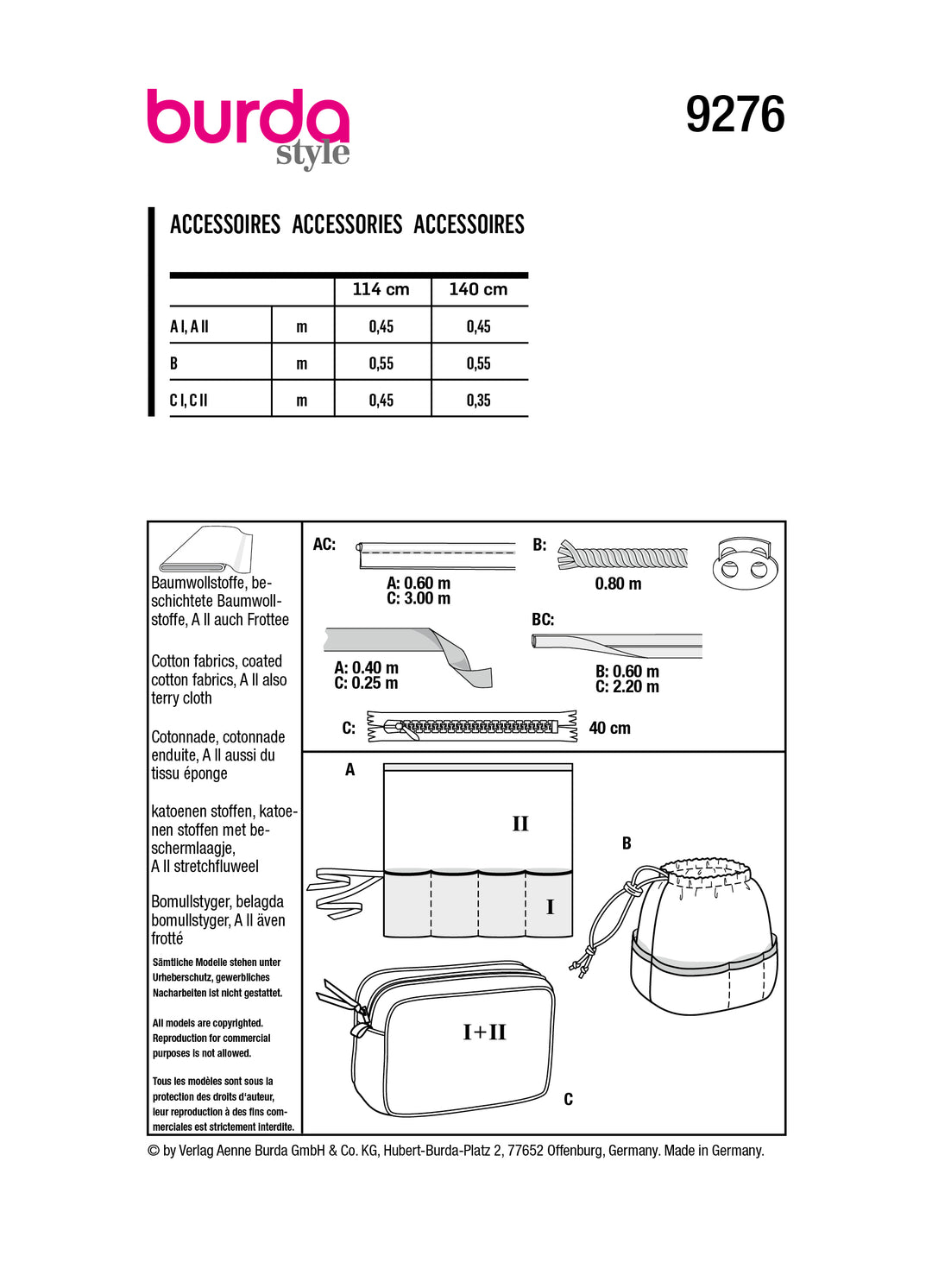 Burda Schnittmuster 9276 Badezimmeraccessoires