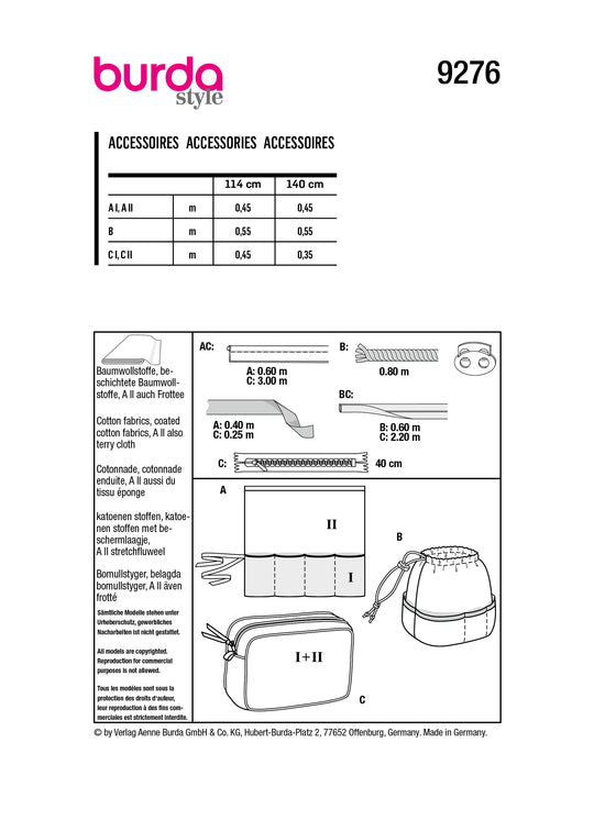 Burda Schnittmuster 9276 Badezimmeraccessoires