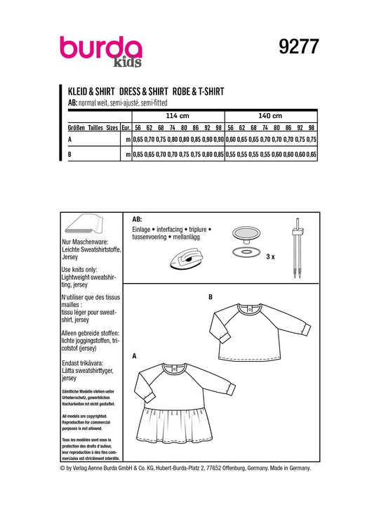 Burda Schnittmuster 9277 Kleid, Shirt