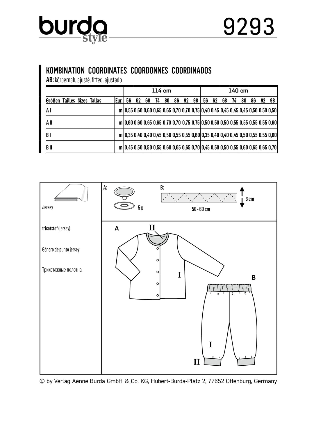 Burda Schnittmuster 9293 Jacke - Hose - zum Wenden