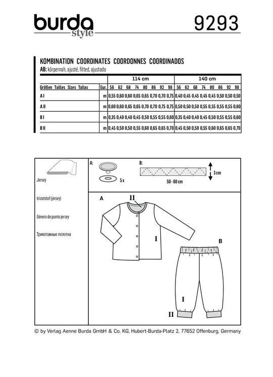 Burda Schnittmuster 9293 Jacke - Hose - zum Wenden