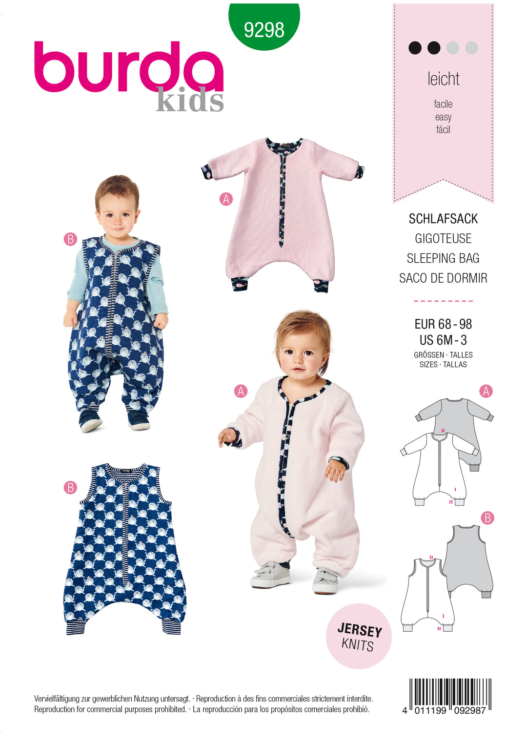 Burda Schnittmuster 9298 Baby-Schlafsack mit Ärmeln und Beinen – Schnittmuster-Online