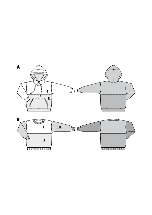 Burda Schnittmuster 9301 Kinder-Hoodie und Sweatshirt