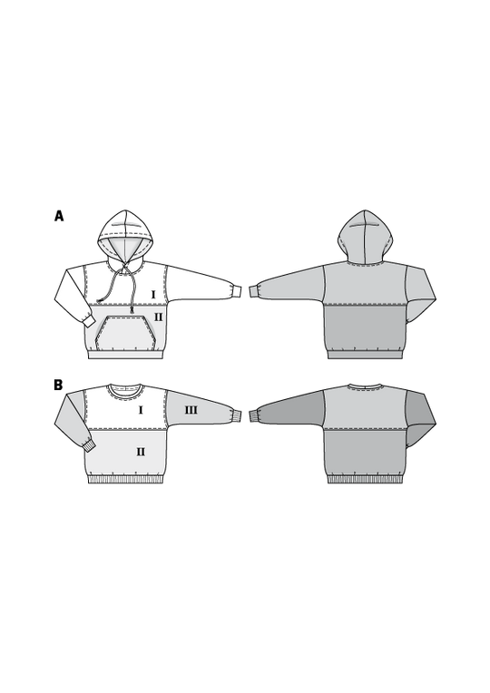 Burda Schnittmuster 9301 Kinder-Hoodie und Sweatshirt