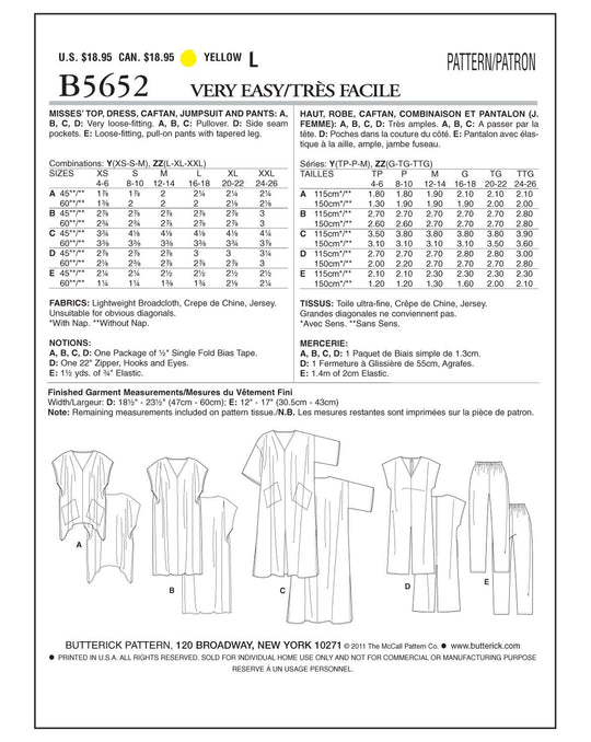 Butterick sewing pattern B5652 ladies' dress