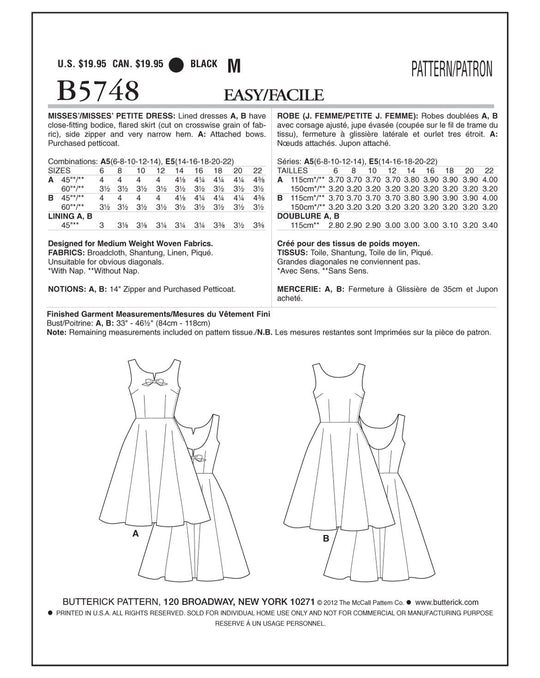 Butterick B5748 – Vintage Damenkleid der 1960er Jahre