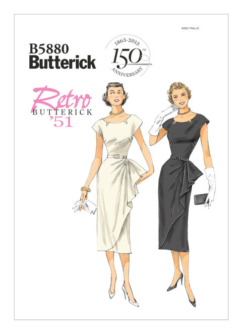 Butterick Schnittmuster B5880 Vintage Kleid mit Rüschen und Gürtel 1950er Jahre