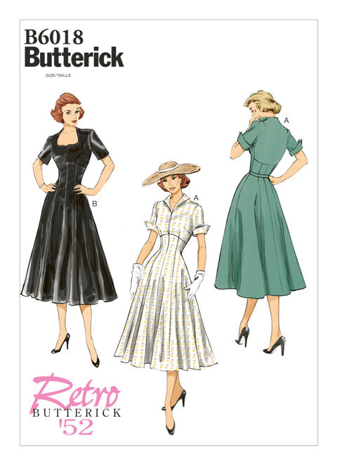Butterick sewing pattern B6018 Vintage dress with fitted bodice 1950s