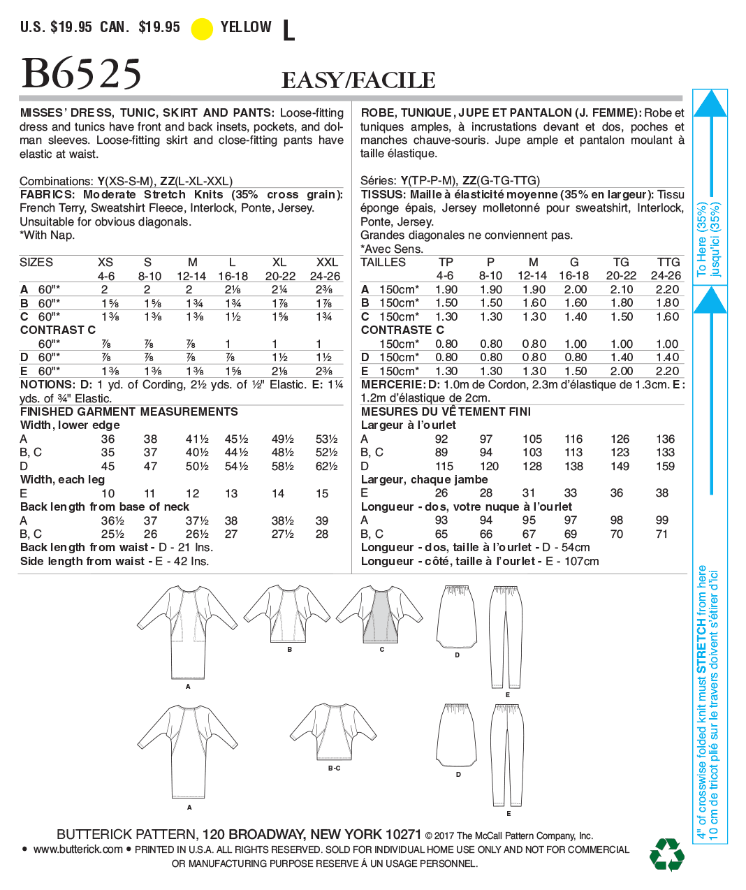 Butterick Schnittmuster B6525 – Kleid, Tunika, Rock & Hose