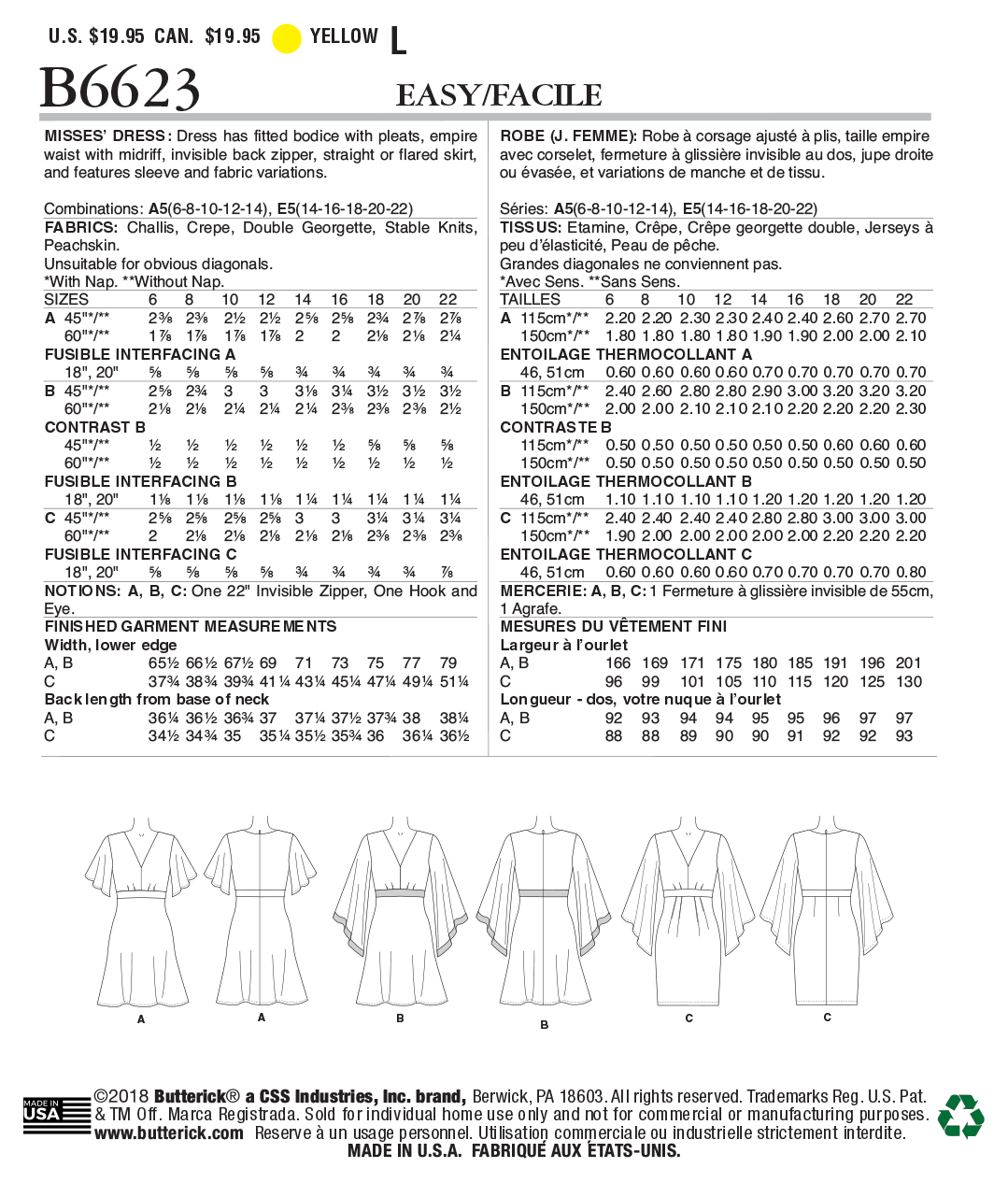 Butterick Schnittmuster B6623 – Damen Kleid in legerer Weite