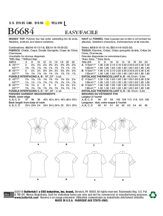 Butterick Schnittmuster B6684 Damen
