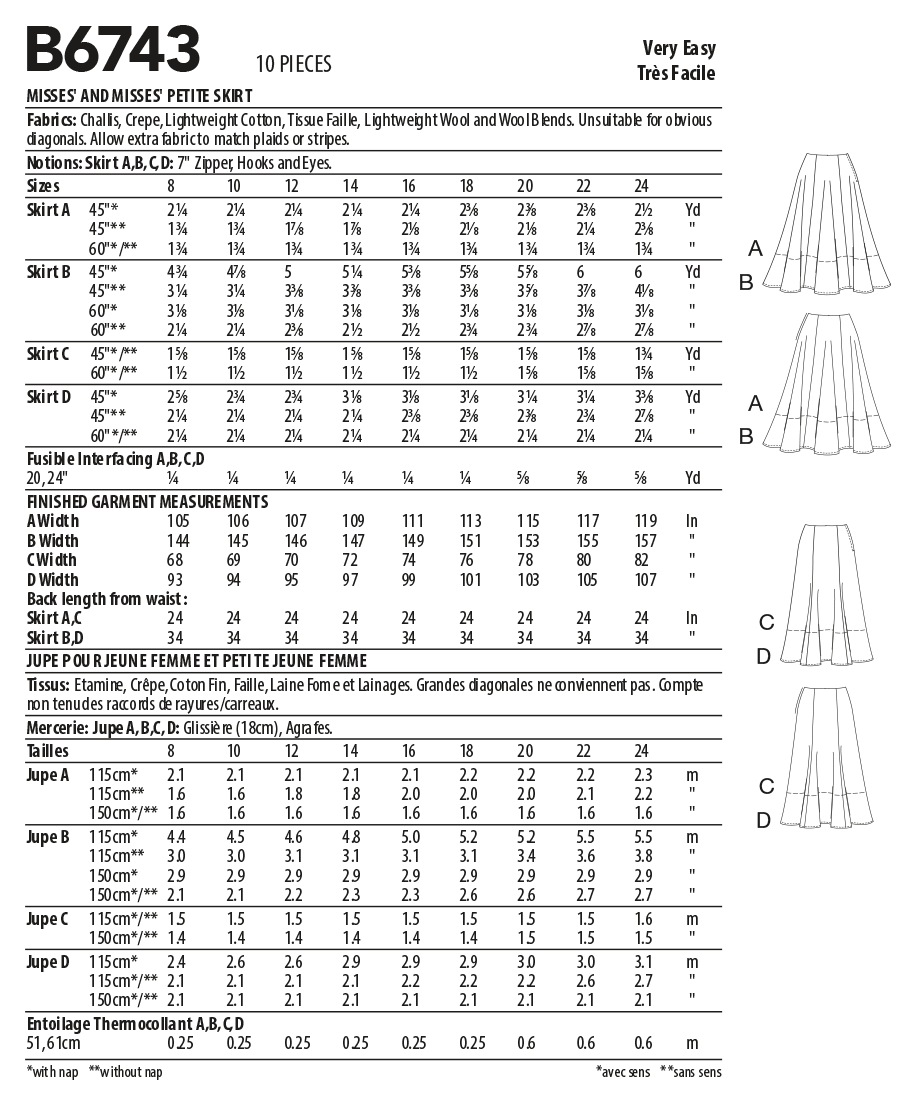 Butterick Schnittmuster B6743 Damen Rock