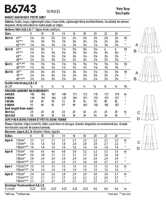 Butterick Schnittmuster B6743 Damen Rock