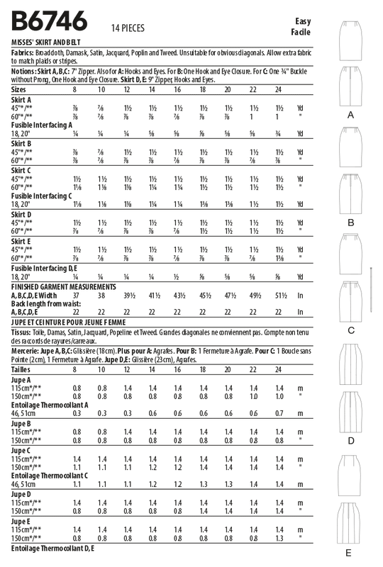 Butterick Schnittmuster B6746 Damen Rock