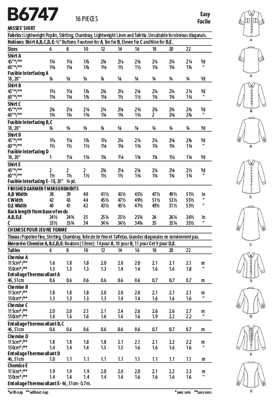Butterick Schnittmuster B6747 Damen Top