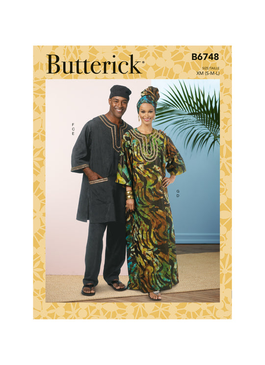 Butterick Schnittmuster B6748 Damen Tunika, Kaftan, Hose, Hut und Kopfbedeckung