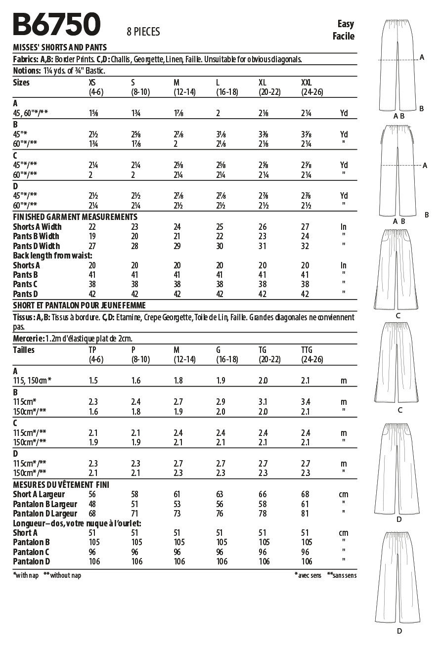 Butterick Schnittmuster B6750 Damen Rock/Hose