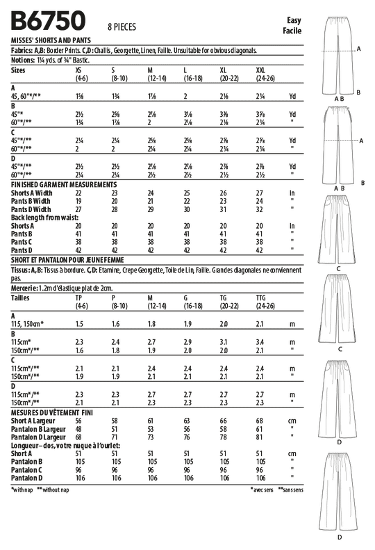 Butterick Schnittmuster B6750 Damen Rock/Hose