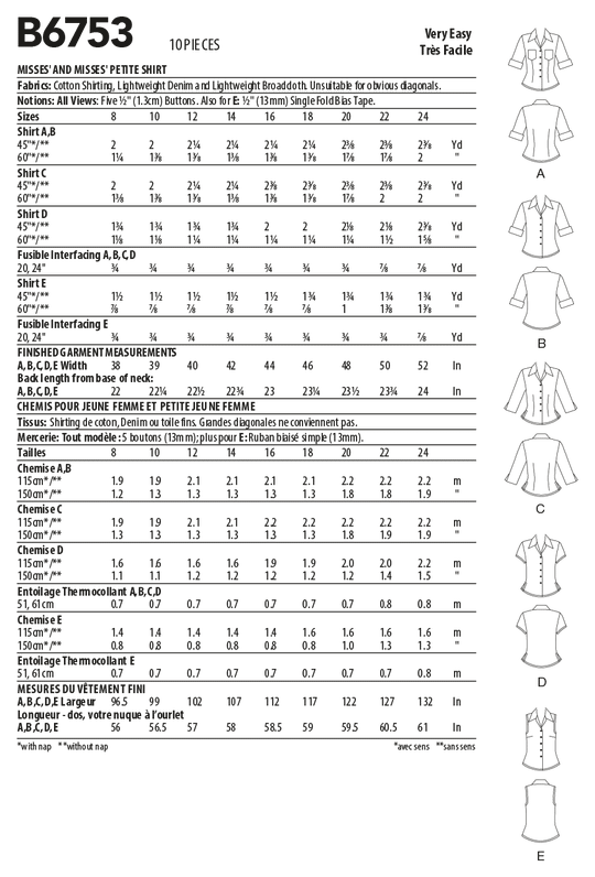 Butterick Schnittmuster B6753 Damen Top