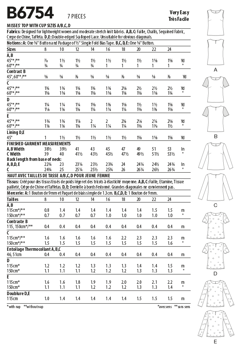Butterick Schnittmuster B6754 Damen Top