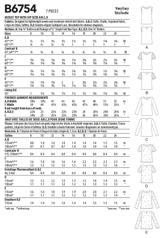 Butterick Schnittmuster B6754 Damen Top