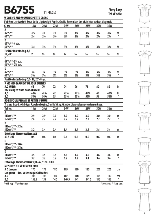 Butterick Schnittmuster B6755 Damen Kleid