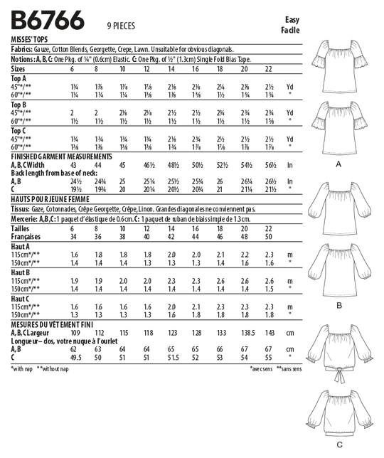 Butterick Schnittmuster B6766 Damen Top