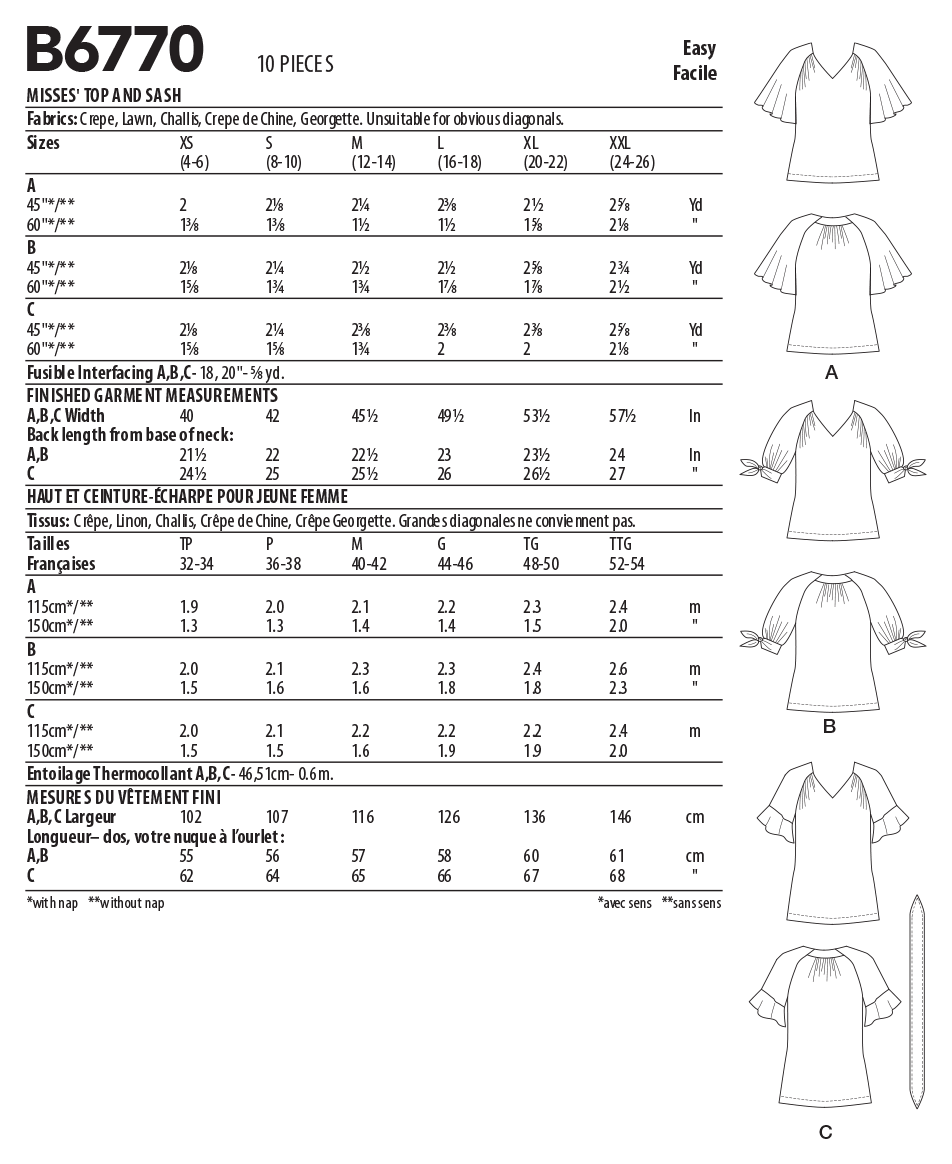 Butterick Schnittmuster B6770 Damen Top