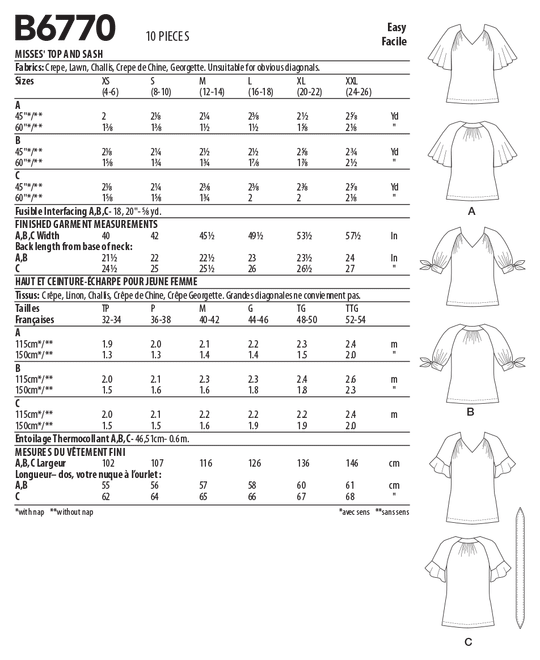 Butterick Schnittmuster B6770 Damen Top