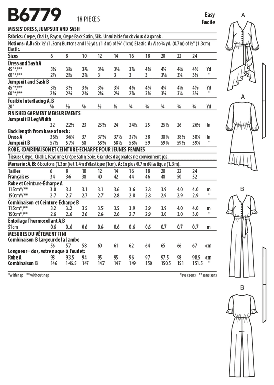 Butterick Schnittmuster B6779 – Damen Kleid & Jumpsuit mit V-Ausschnitt