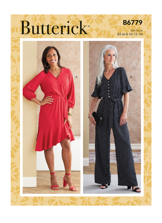 Butterick Schnittmuster B6779 – Damen Kleid & Jumpsuit mit V-Ausschnitt
