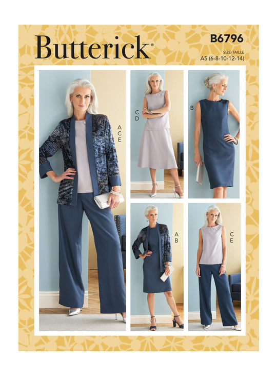 Butterick Schnittmuster B6796 Damen Jacke, Kleid, Top, Hose, Rock